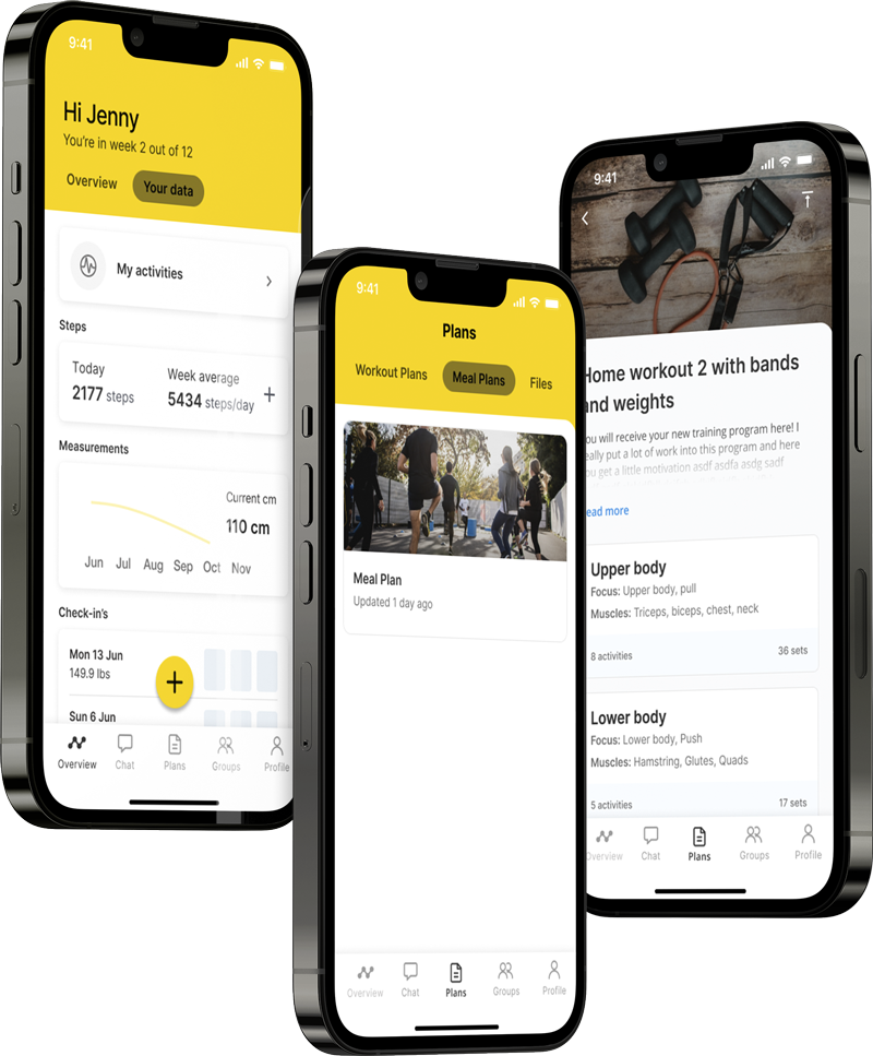 A mockup of the coaching app showcasing the features.